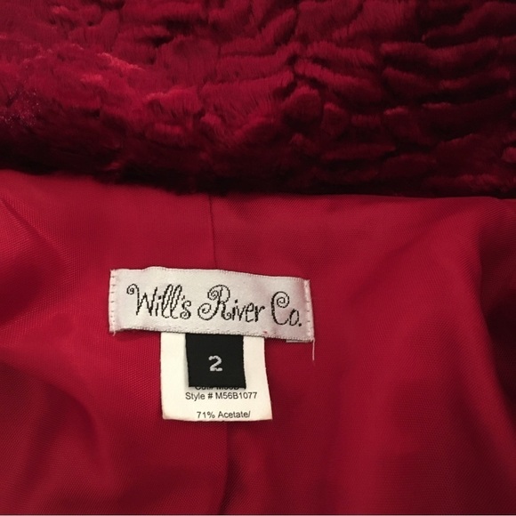 Vintage Will’s River Co. Velvet Blazer Faux Lamb Fur Jacket Pea Coat Red 2 Small - Picture 12 of 16